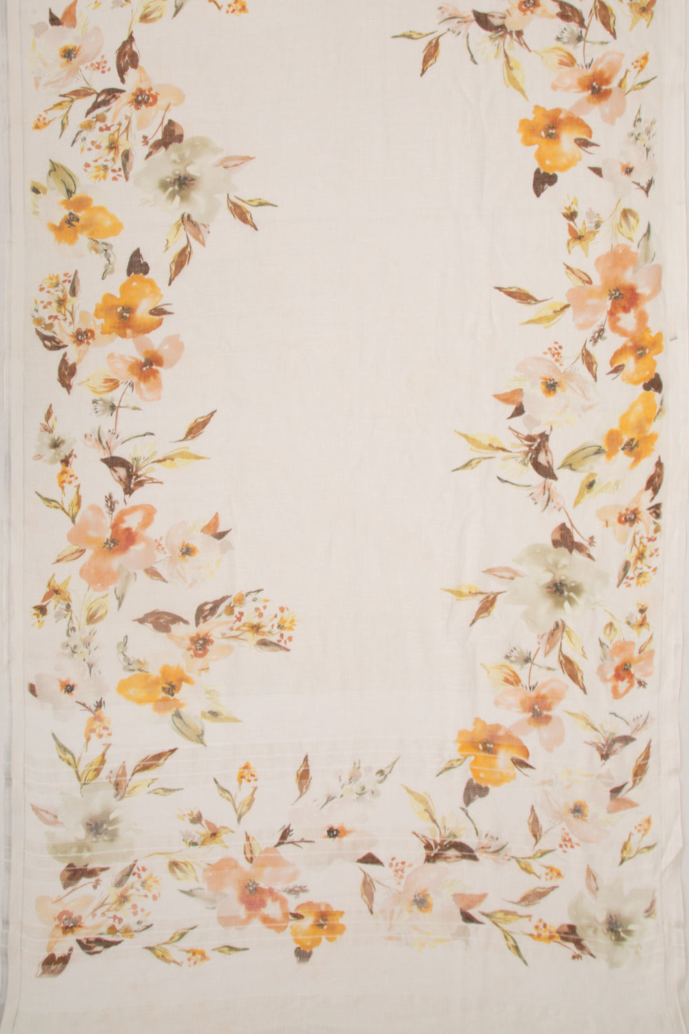 Linen Floral Printed White Saree