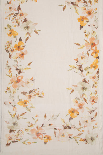 Linen Floral Printed White Saree