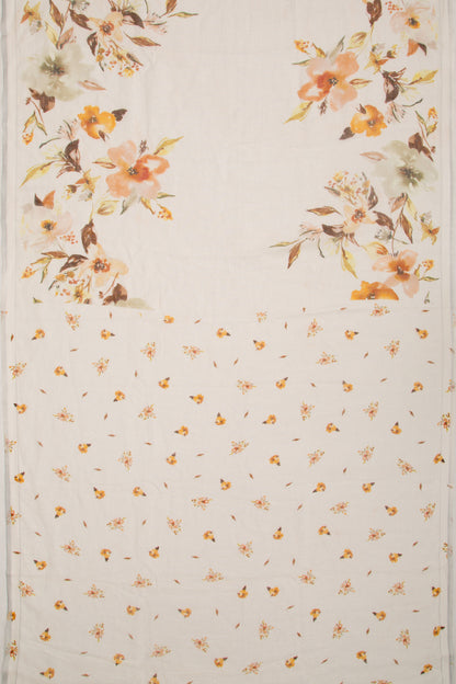 Linen Floral Printed White Saree