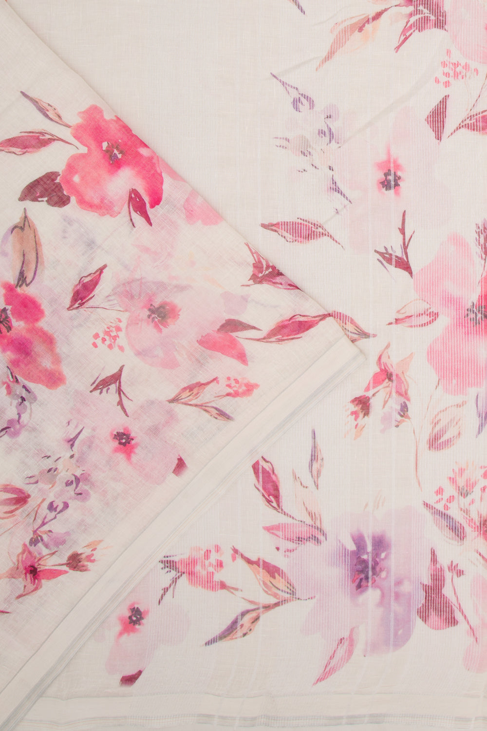 Linen Floral Printed White Saree