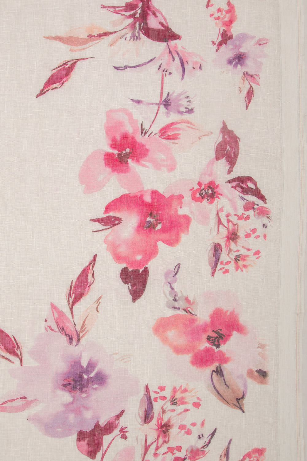 Linen Floral Printed White Saree