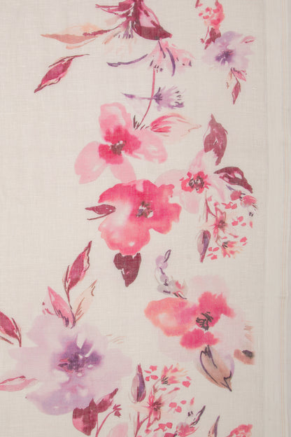Linen Floral Printed White Saree