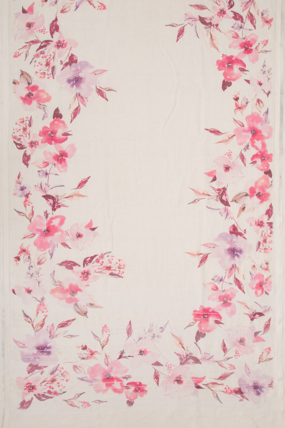 Linen Floral Printed White Saree