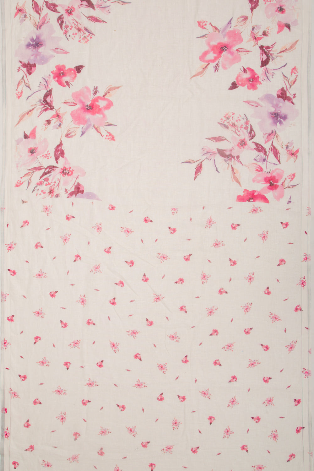 Linen Floral Printed White Saree