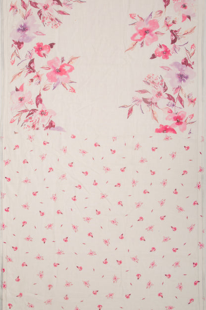 Linen Floral Printed White Saree