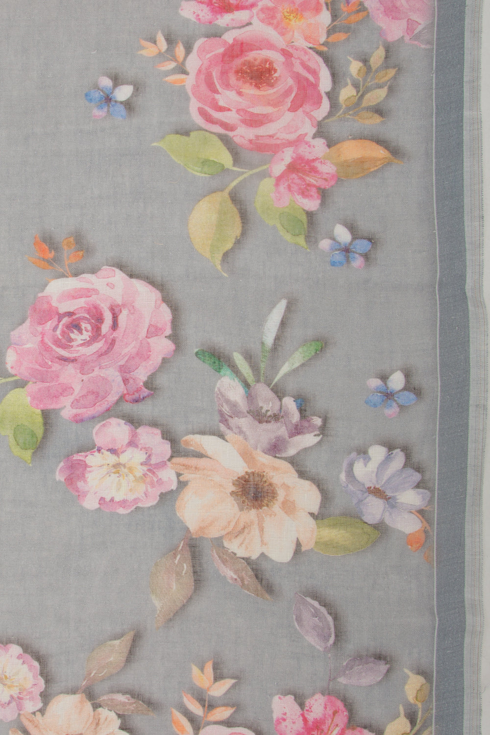 Linen Floral Printed Grey Saree