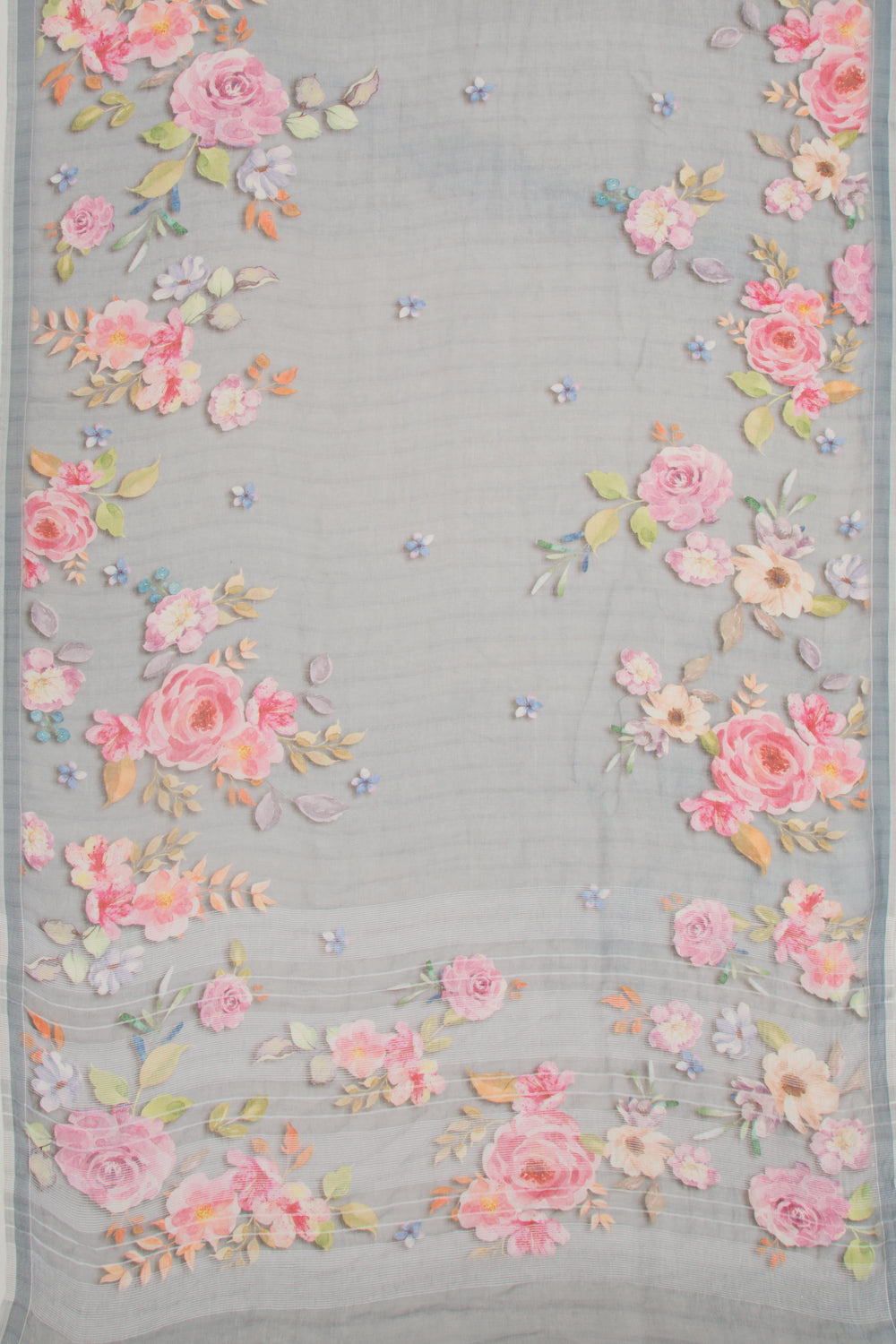 Linen Floral Printed Grey Saree