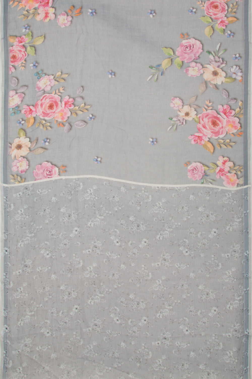 Linen Floral Printed Grey Saree
