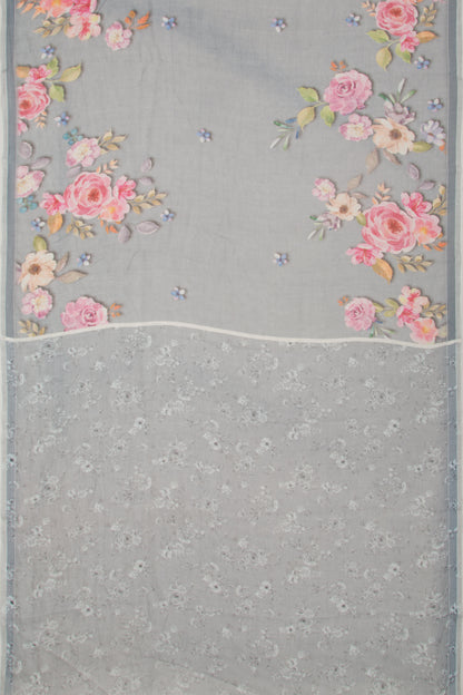 Linen Floral Printed Grey Saree