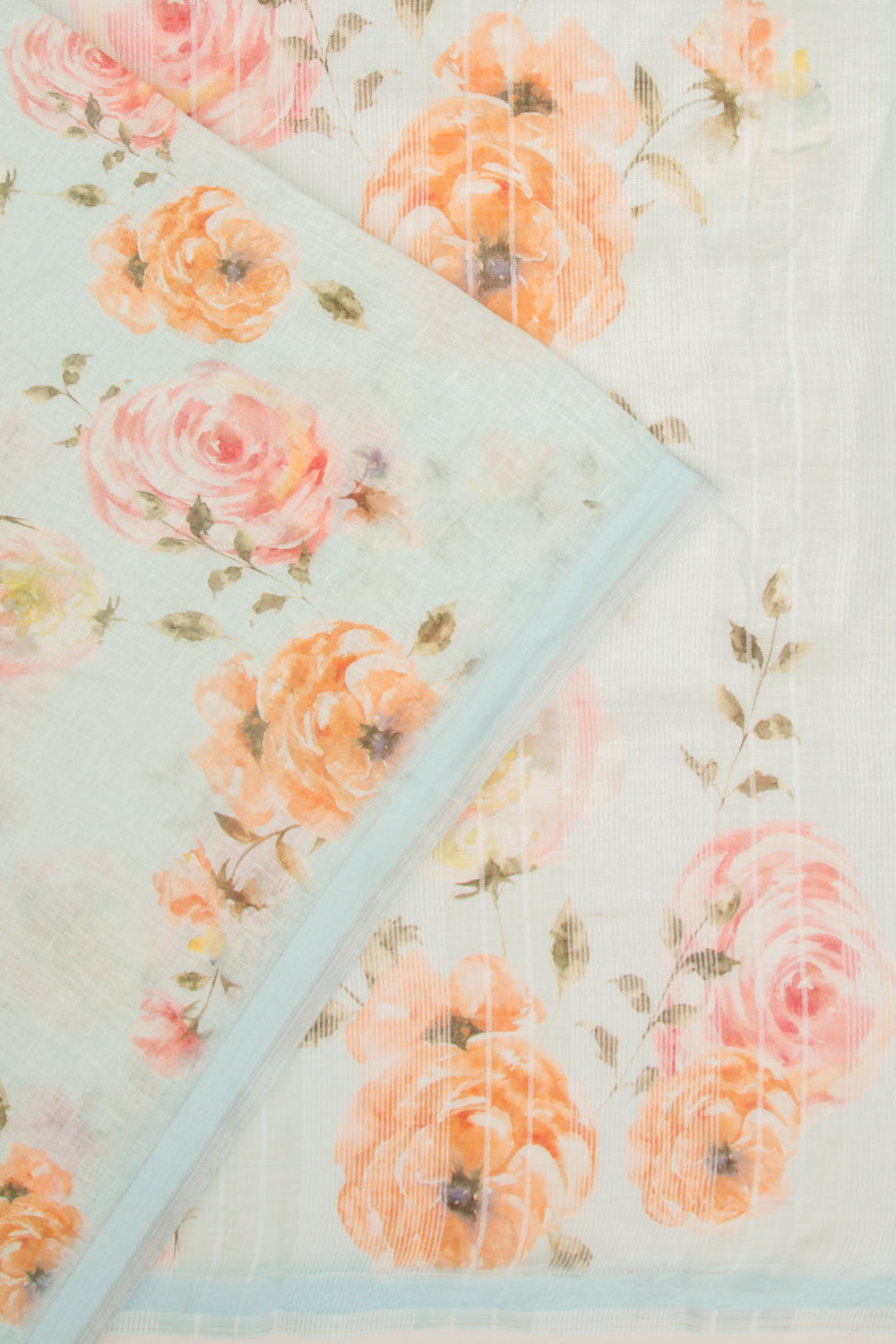 Linen Floral Printed Pastel Blue Saree