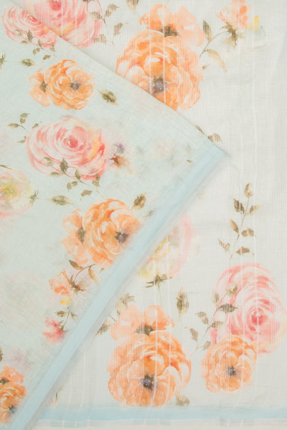Linen Floral Printed Pastel Blue Saree