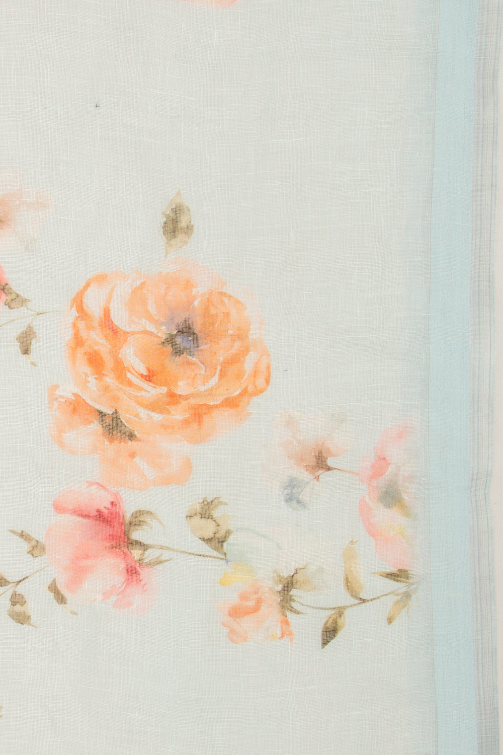 Linen Floral Printed Pastel Blue Saree