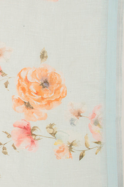 Linen Floral Printed Pastel Blue Saree