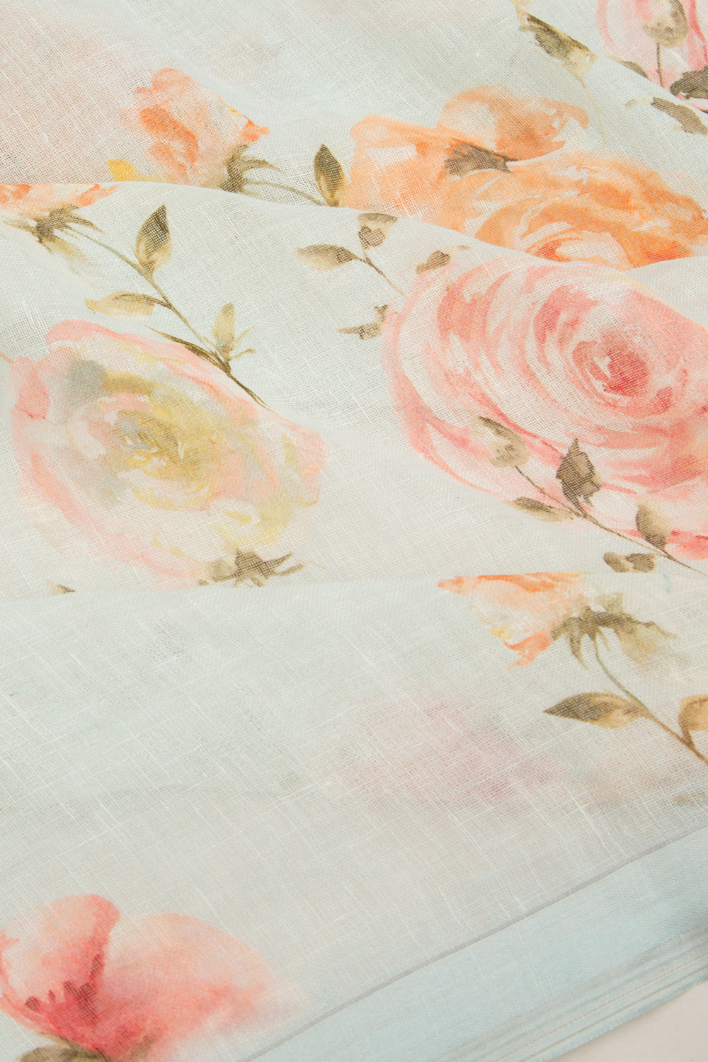 Linen Floral Printed Pastel Blue Saree