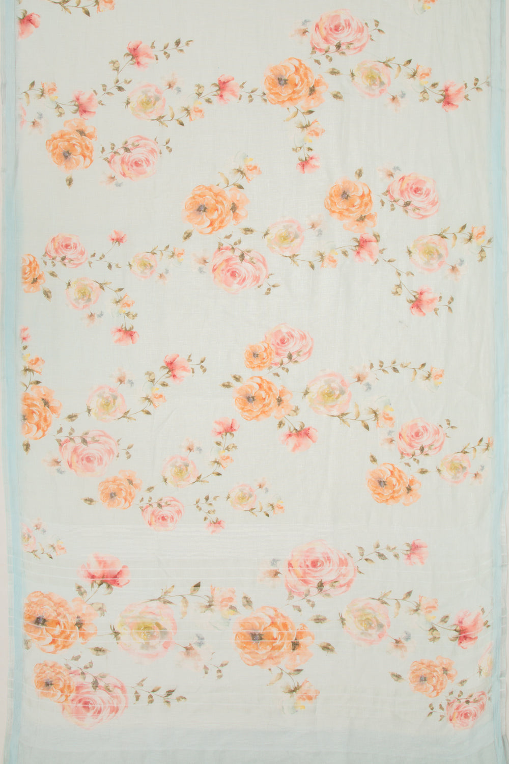 Linen Floral Printed Pastel Blue Saree