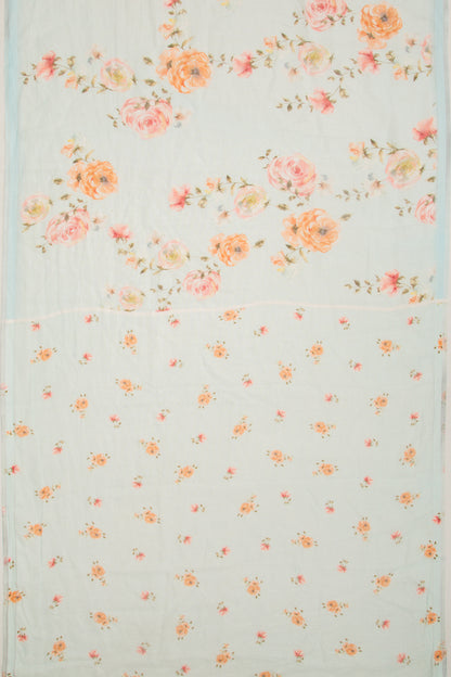 Linen Floral Printed Pastel Blue Saree