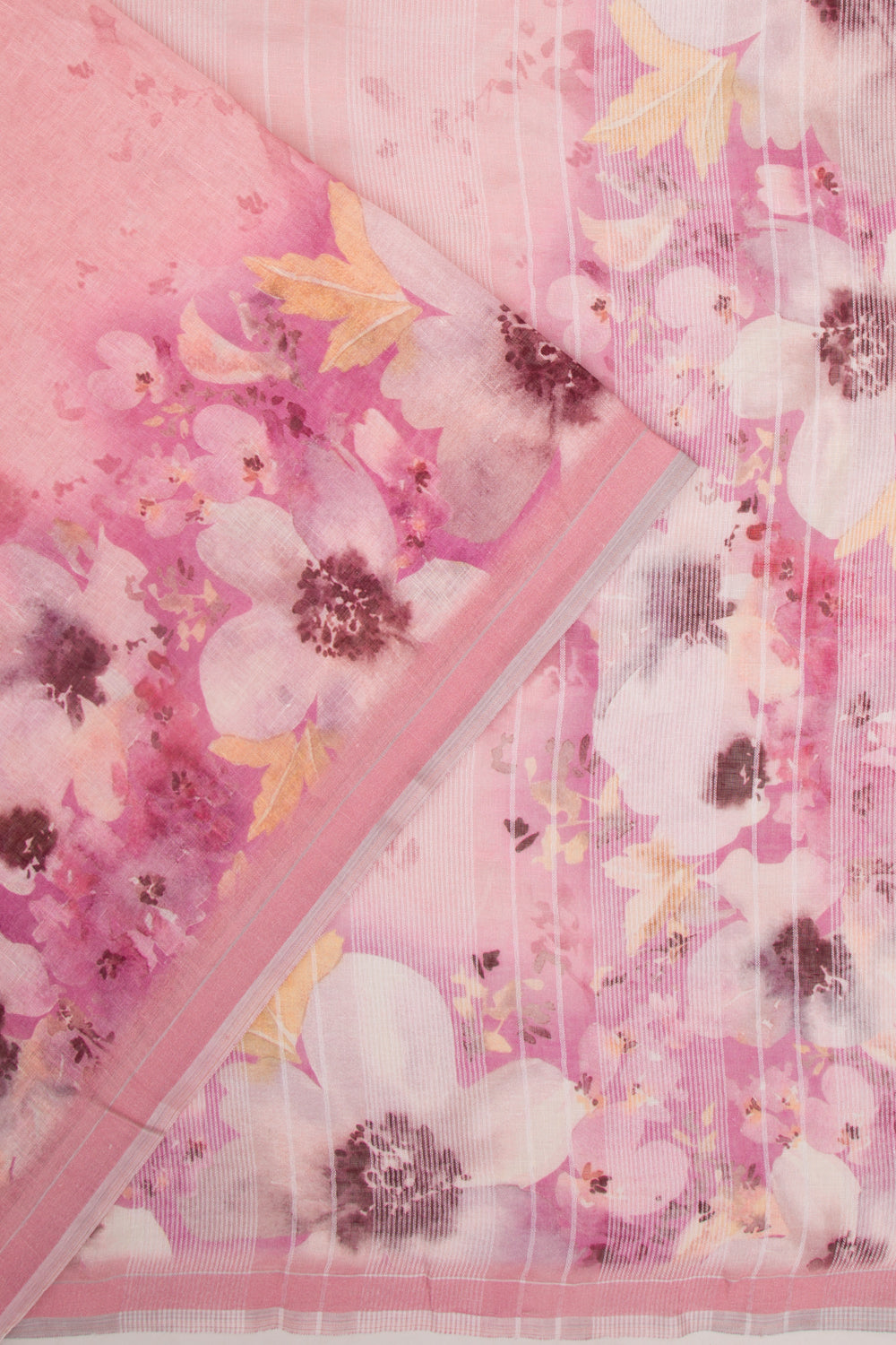 Linen Floral Printed Baby Pink Saree