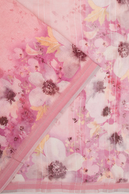 Linen Floral Printed Baby Pink Saree