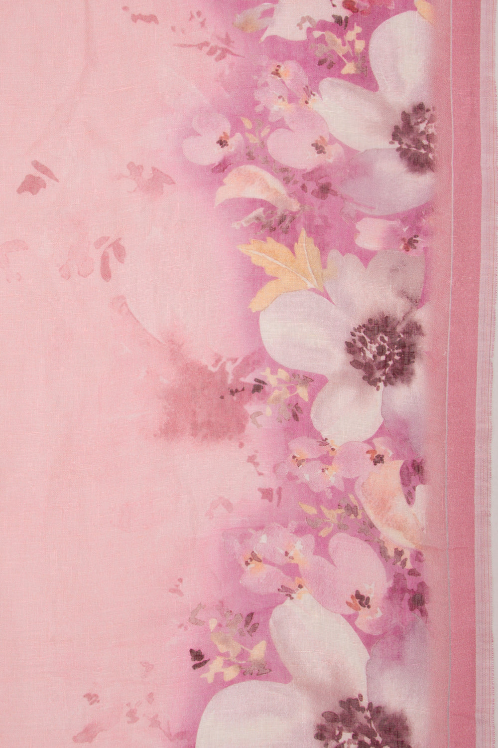 Linen Floral Printed Baby Pink Saree