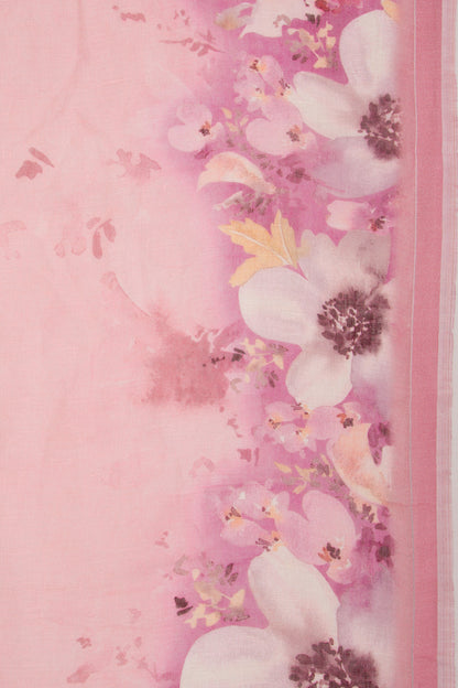 Linen Floral Printed Baby Pink Saree