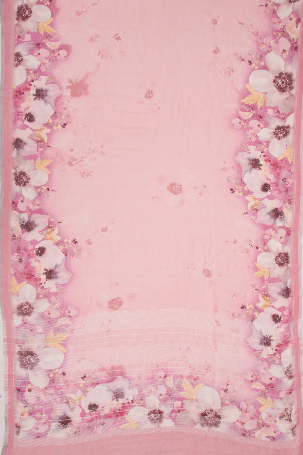 Linen Floral Printed Baby Pink Saree