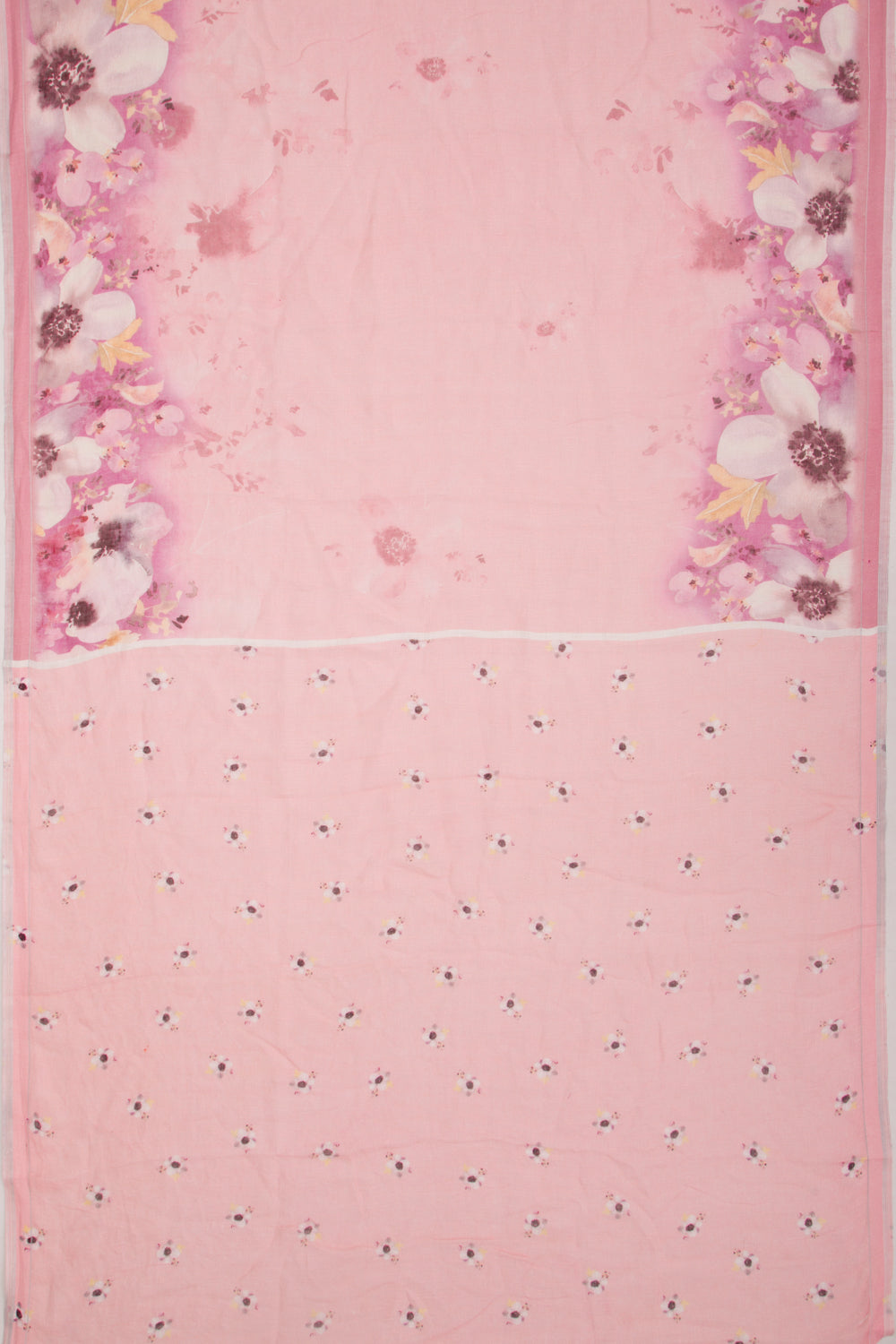 Linen Floral Printed Baby Pink Saree