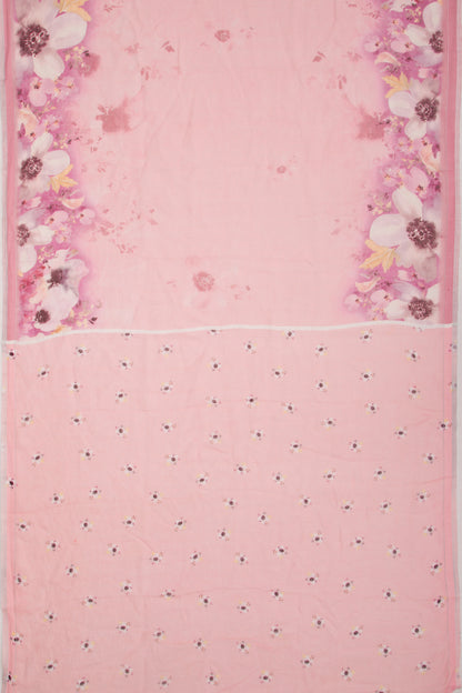 Linen Floral Printed Baby Pink Saree