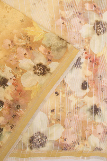 Linen Floral Printed Yellow Saree