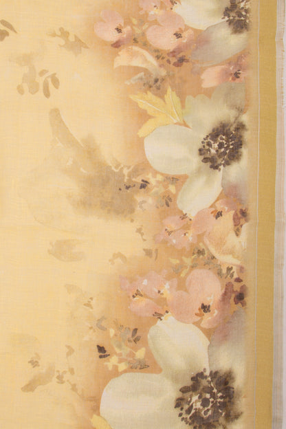 Linen Floral Printed Yellow Saree