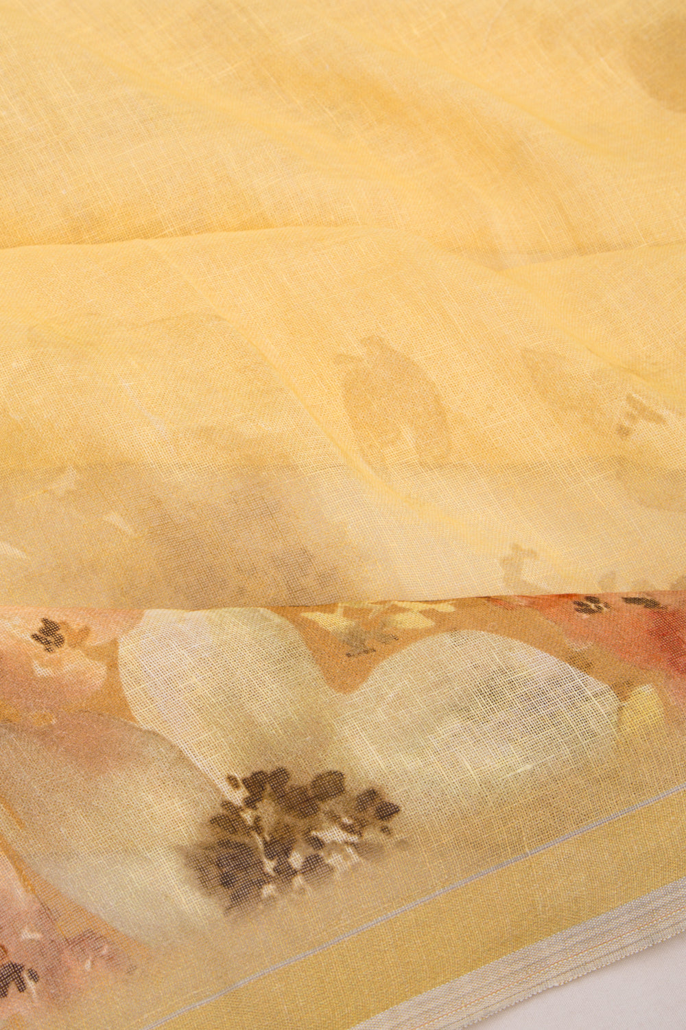 Linen Floral Printed Yellow Saree