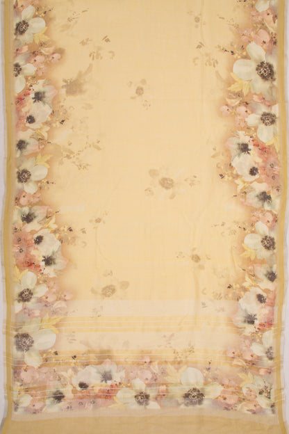 Linen Floral Printed Yellow Saree
