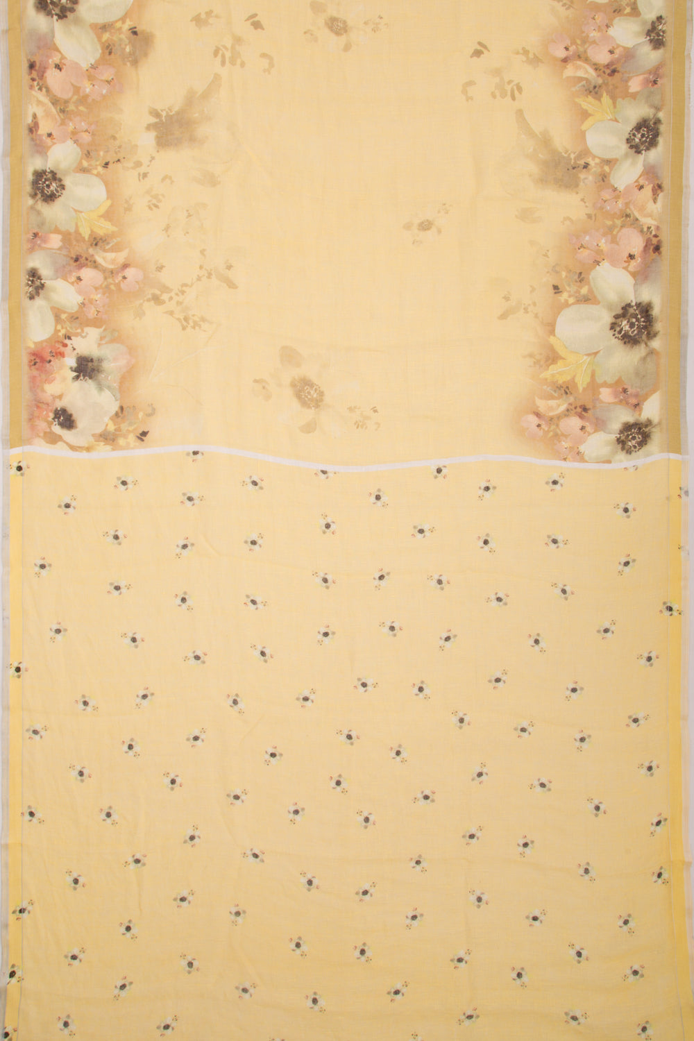 Linen Floral Printed Yellow Saree