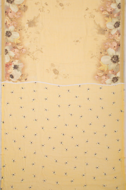 Linen Floral Printed Yellow Saree