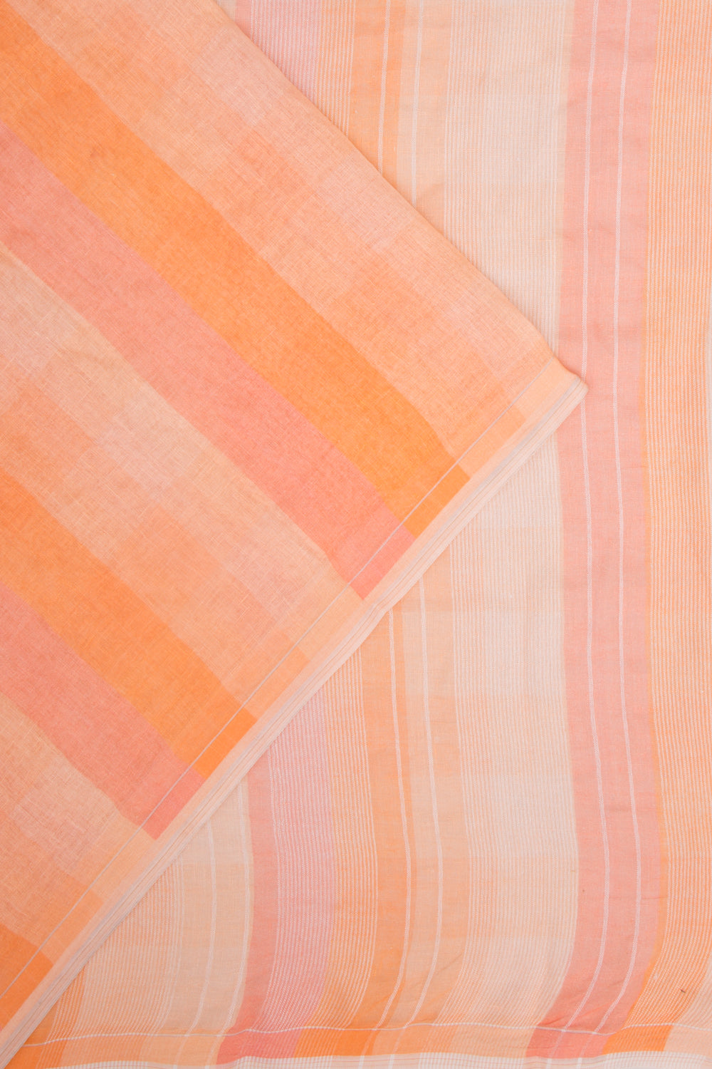 Linen Geometrical Lines Pastel Orange Saree