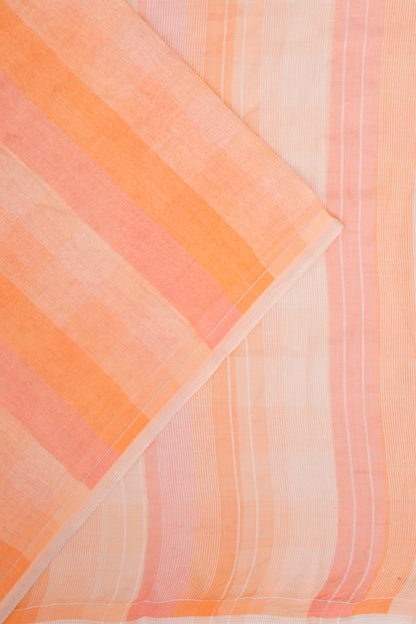 Linen Geometrical Lines Pastel Orange Saree