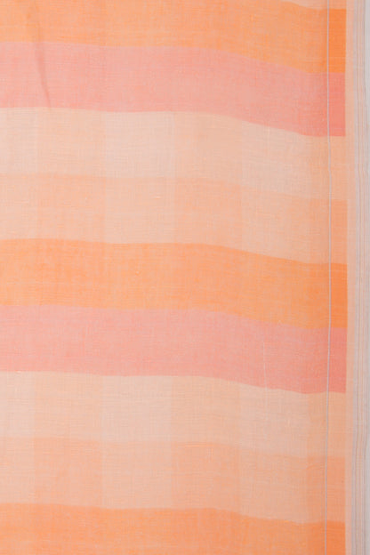 Linen Geometrical Lines Pastel Orange Saree