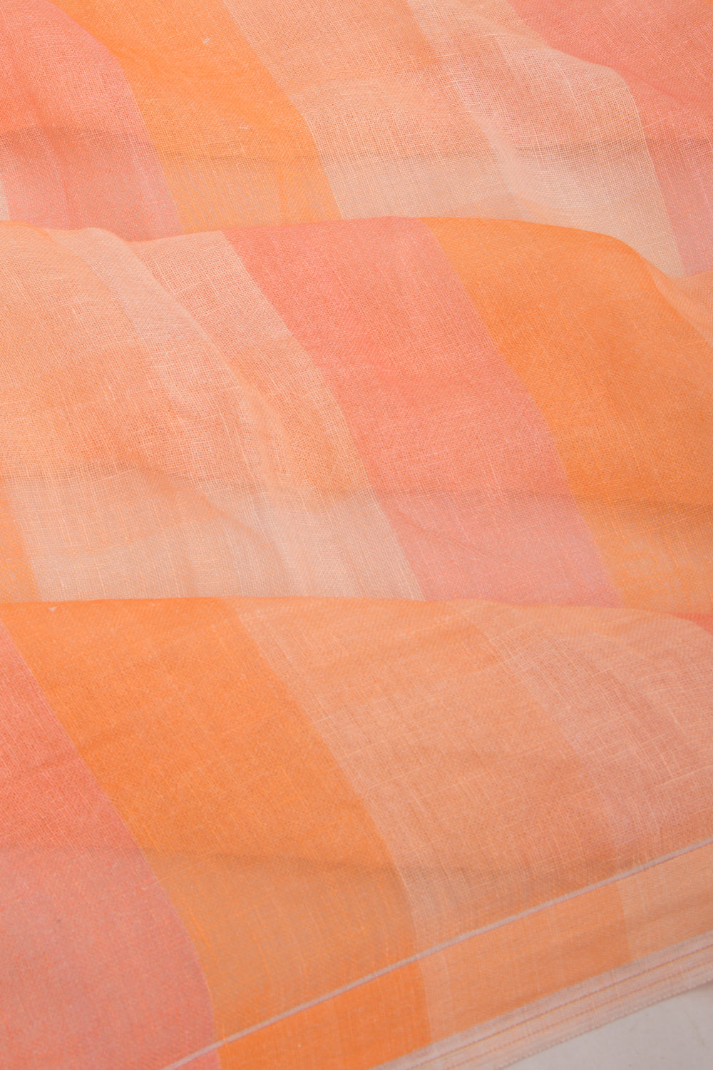 Linen Geometrical Lines Pastel Orange Saree