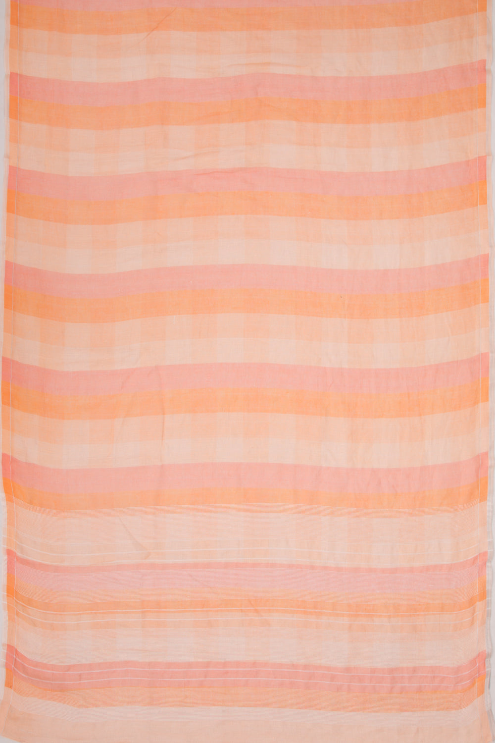 Linen Geometrical Lines Pastel Orange Saree