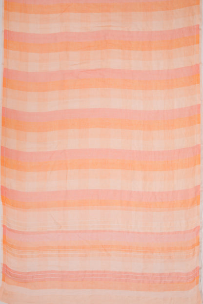 Linen Geometrical Lines Pastel Orange Saree