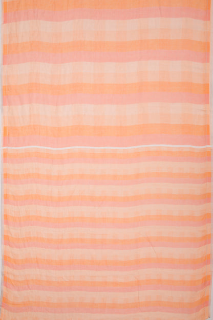 Linen Geometrical Lines Pastel Orange Saree