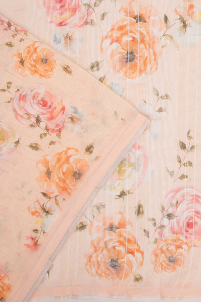 Linen Floral Printed Pastel Orange Saree