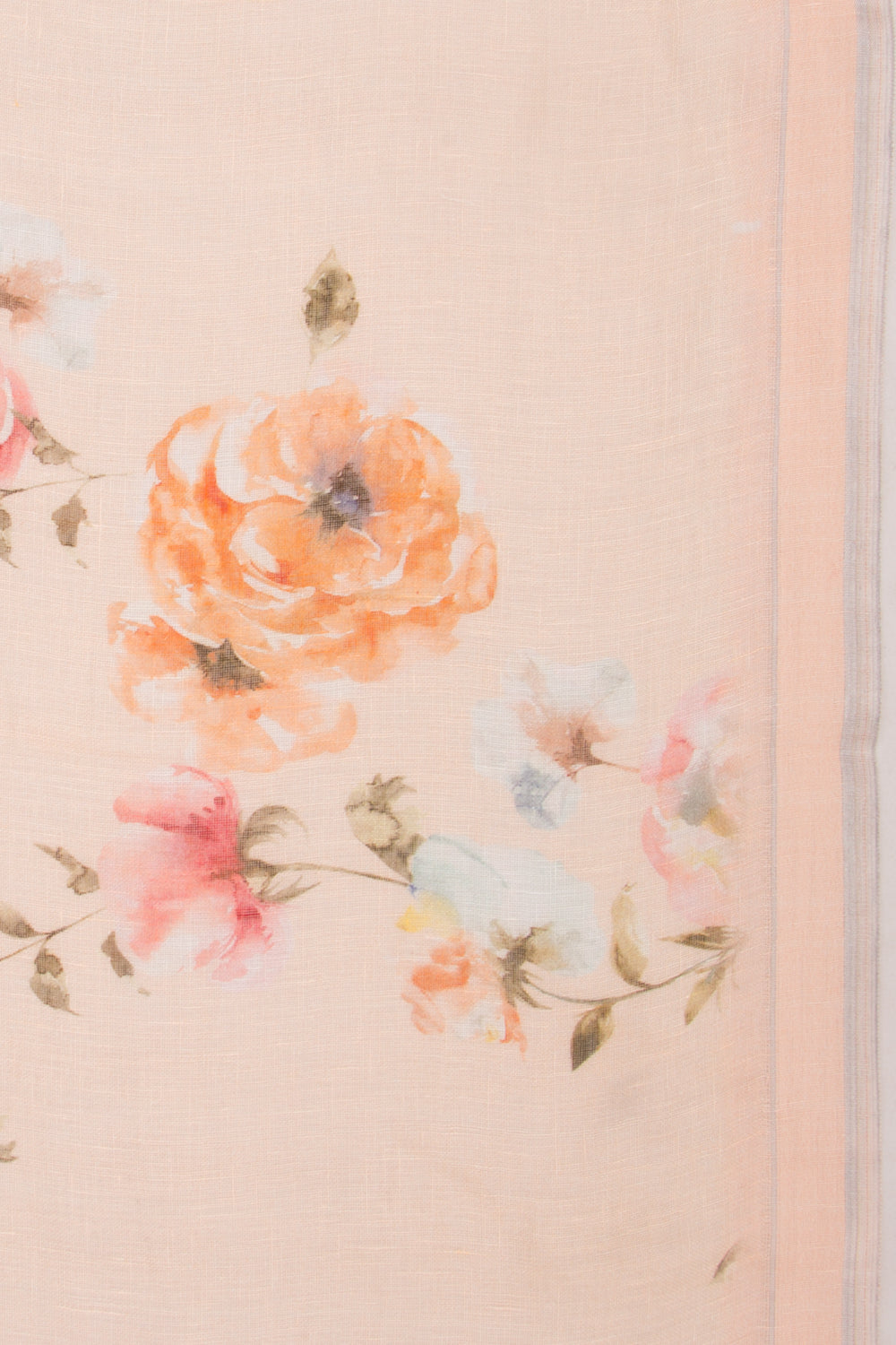 Linen Floral Printed Pastel Orange Saree