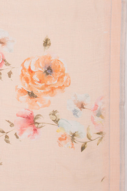 Linen Floral Printed Pastel Orange Saree