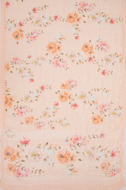 Linen Floral Printed Pastel Orange Saree