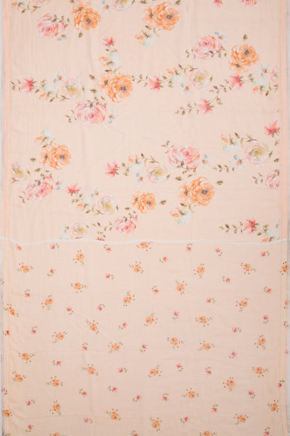 Linen Floral Printed Pastel Orange Saree