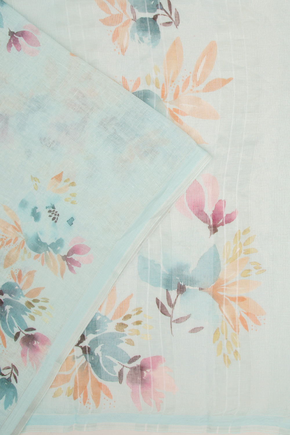 Linen Floral Printed Pastel Blue Saree