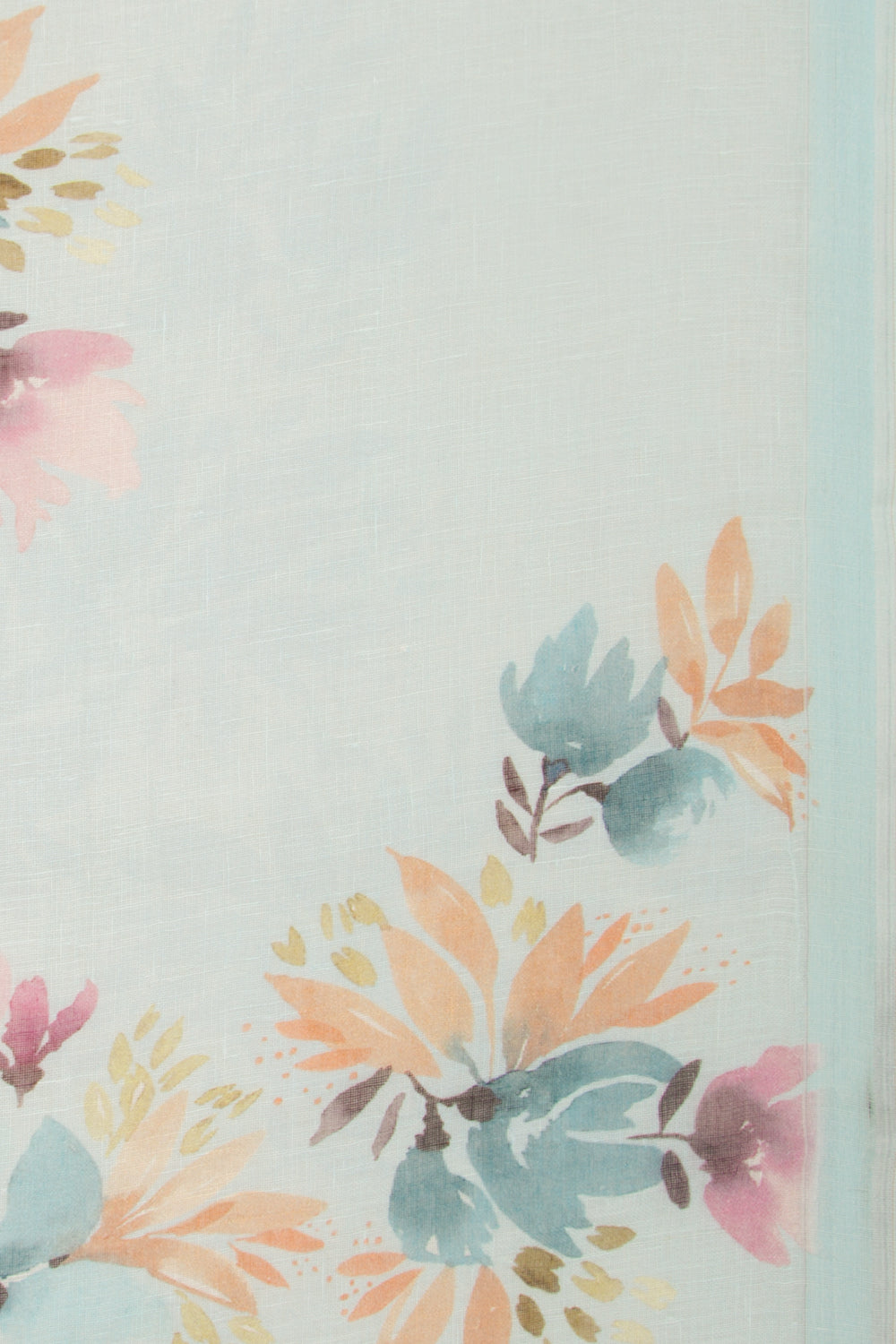 Linen Floral Printed Pastel Blue Saree