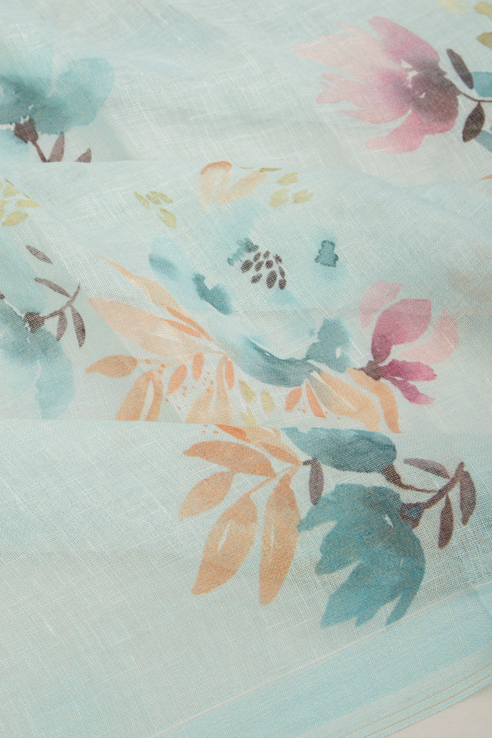 Linen Floral Printed Pastel Blue Saree