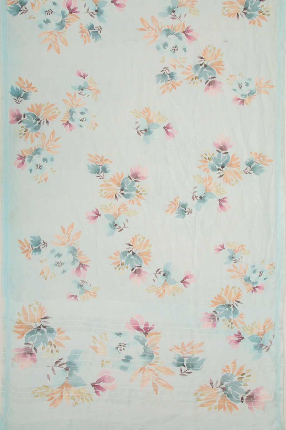 Linen Floral Printed Pastel Blue Saree