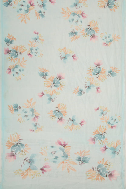 Linen Floral Printed Pastel Blue Saree